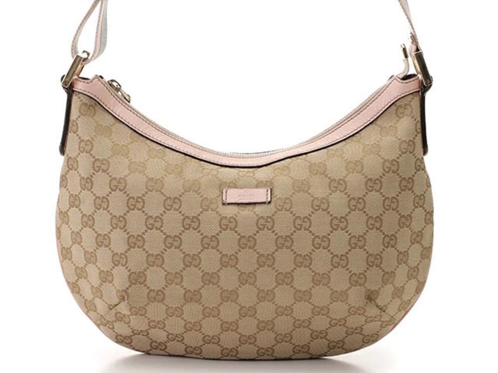 Gucci GG Canvas Shoulder Bag Beige Cream Pink Calfskin